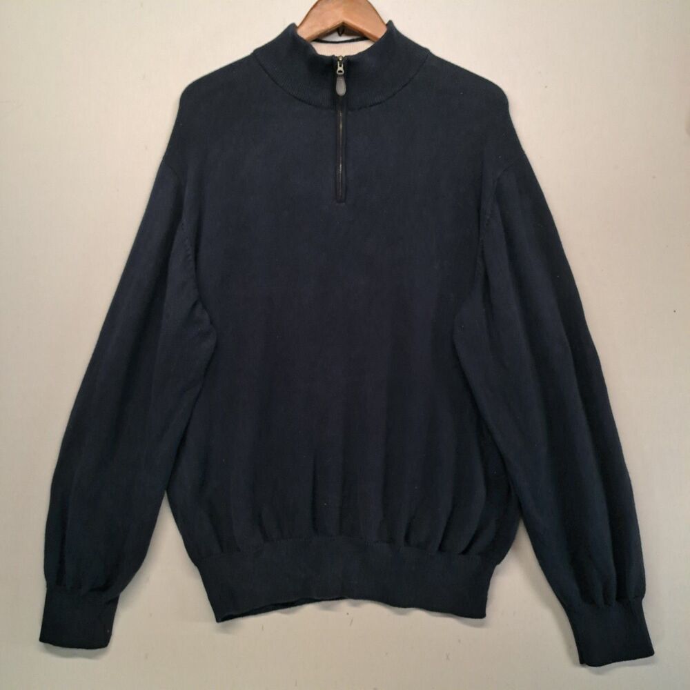 Maus & Hoffman Mens XL 1/4 Zip Sweater Navy Blue Pima Cotton Quarter